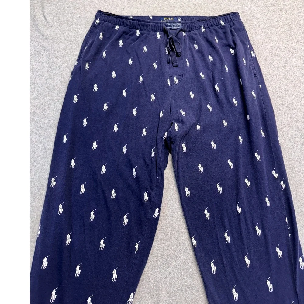 Polo Ralph Lauren Men's Navy Pony Print Pajama Lounge Pants Cotton Size Large
